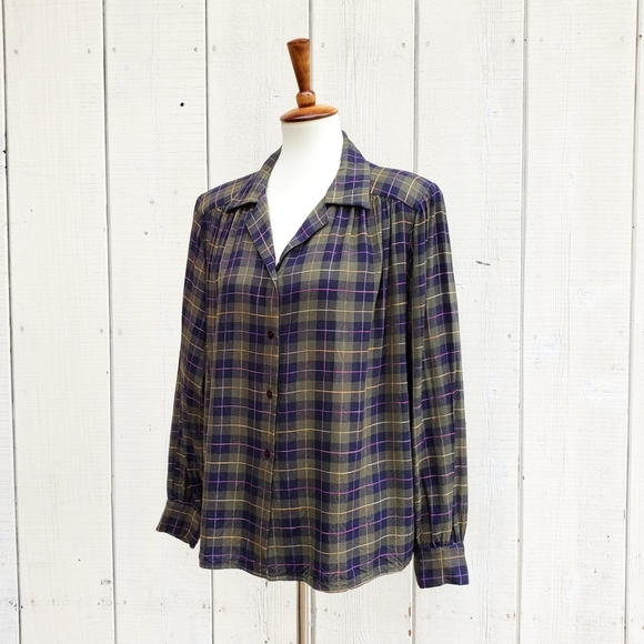 Vintage 80s Emily Check Blouse Size 20W 40 2XL - Picture 2 of 8